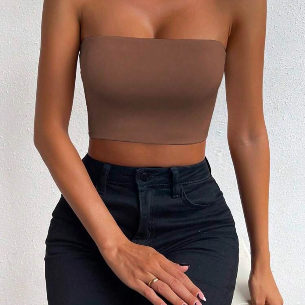 SHEIN Brown Strapless Bandeau Crop Top